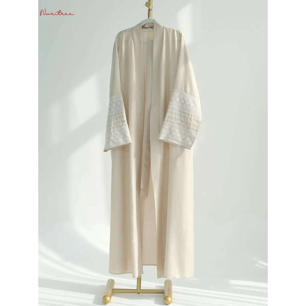 Fashion Embroidery Kimono Oversized Robe Syari Female Full Length Muslim Outerwear Worship Service Abaya With Belt Wy1946