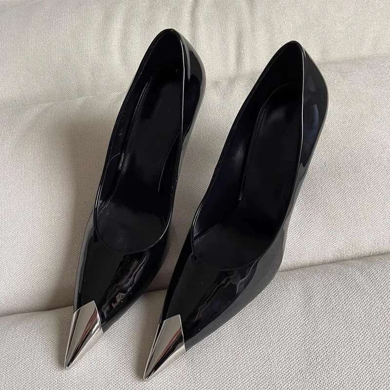 Quality Brand Women High Fashionable Ladies Elegant Shoes Pointed Metal Stiletto Heels Dinner Party Shoe