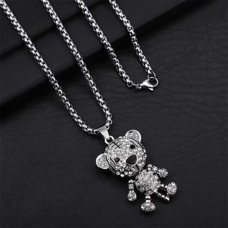 Sweater Chain Non Fading Titanium Steel Cute Bear Little Tiger Long Necklace New Style