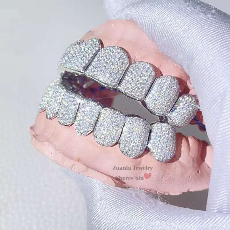 Wuzou Zuanfa Jewelry Top 8 Bottom 8 Fully Iced Out VVS Moissanite Diamond Permanent Cut Custom Grillz