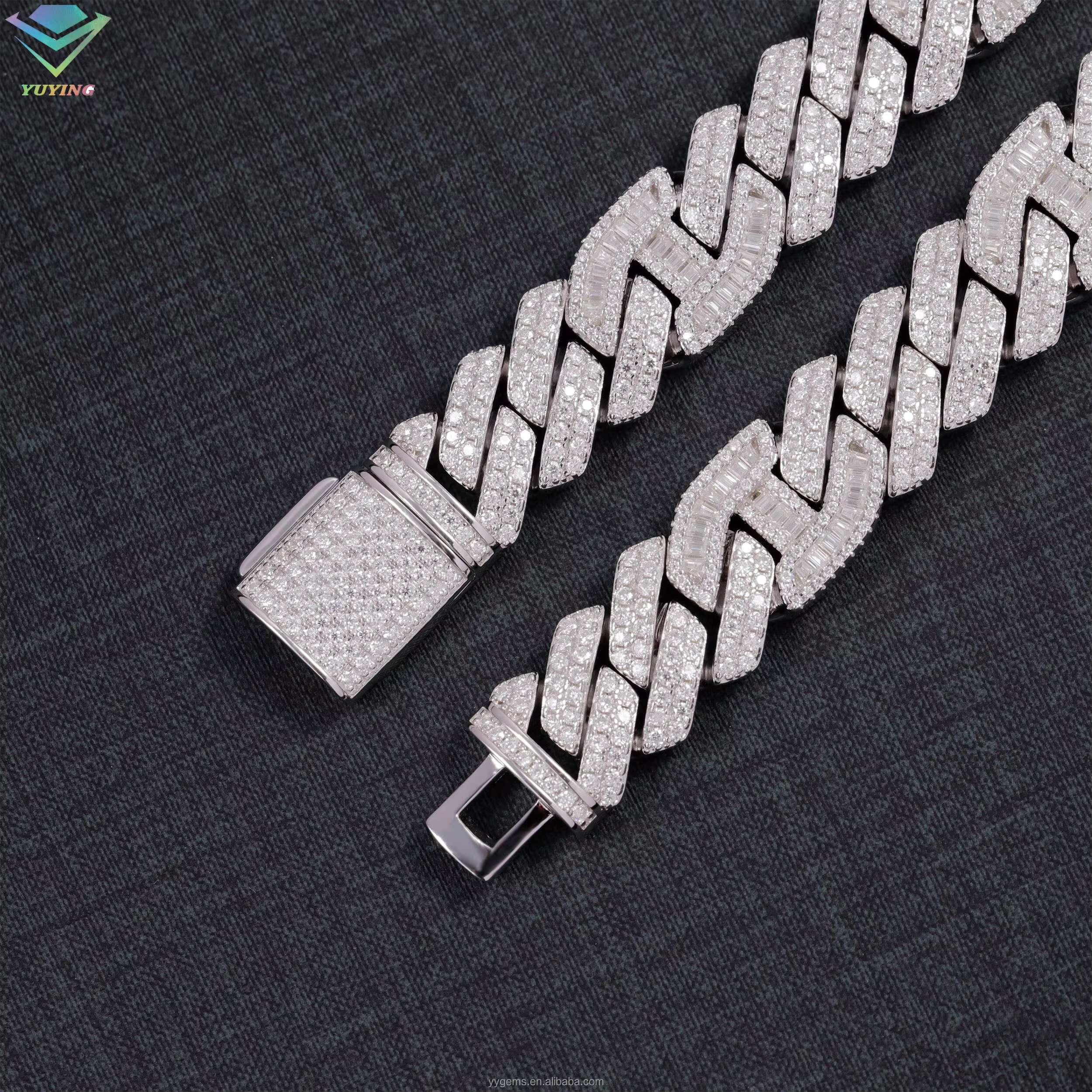 VVS Moissanite Iced Chain for Men 15mm Wide 925 Solid Silver Gold Plated Rapper Necklace Iced Out Diamond Cuban Link Chain