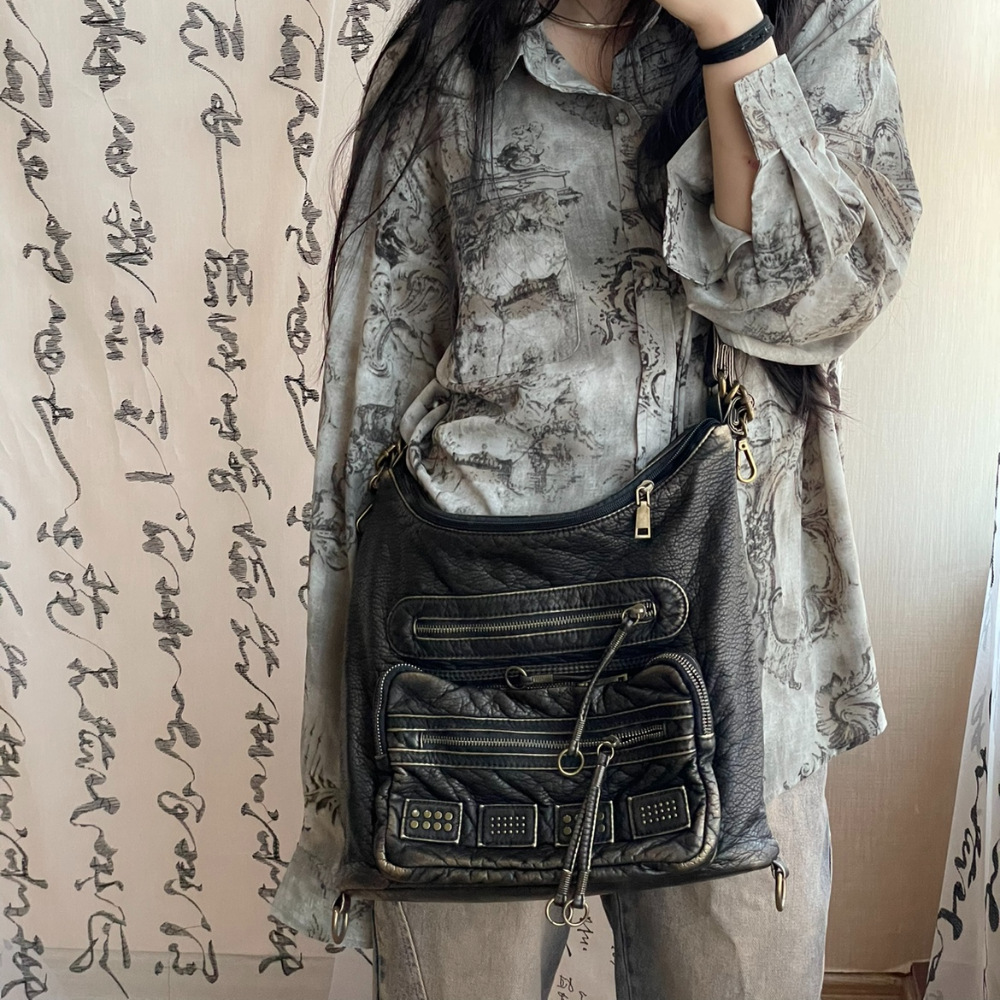 Ladies' soft leather European and American retro shoulder bag, Japanese and Korean trendy commuting crossbody bag