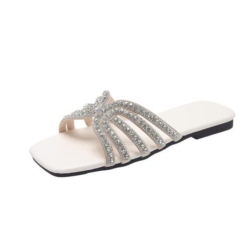 2025 New Striped Summer Flat Shoes Fashion Sliding Outdoor Designer Women's Casual Sandals Large 43 Women's Trendy Slippers
