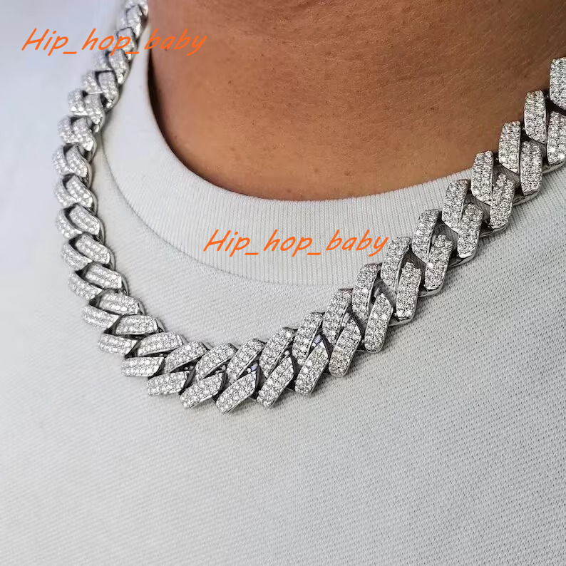 Hiphop 14mm Cuban Link Chain 925 Sterling Silver Custom Clasp Vvs Iced Out Moissanite Cuban Chain
