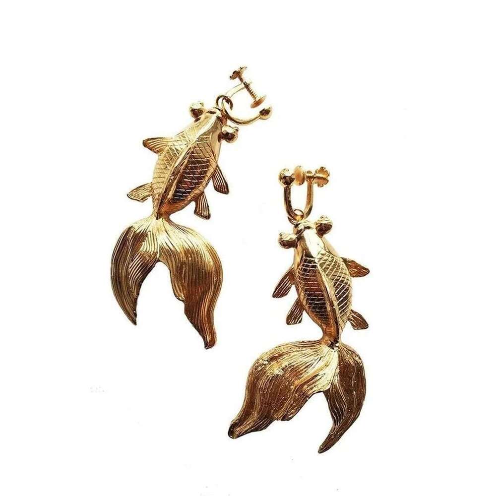 Design Unique Gold Color Fish Hanging Earrings Party Wedding No Hole Jewelry Women's Ear Clip