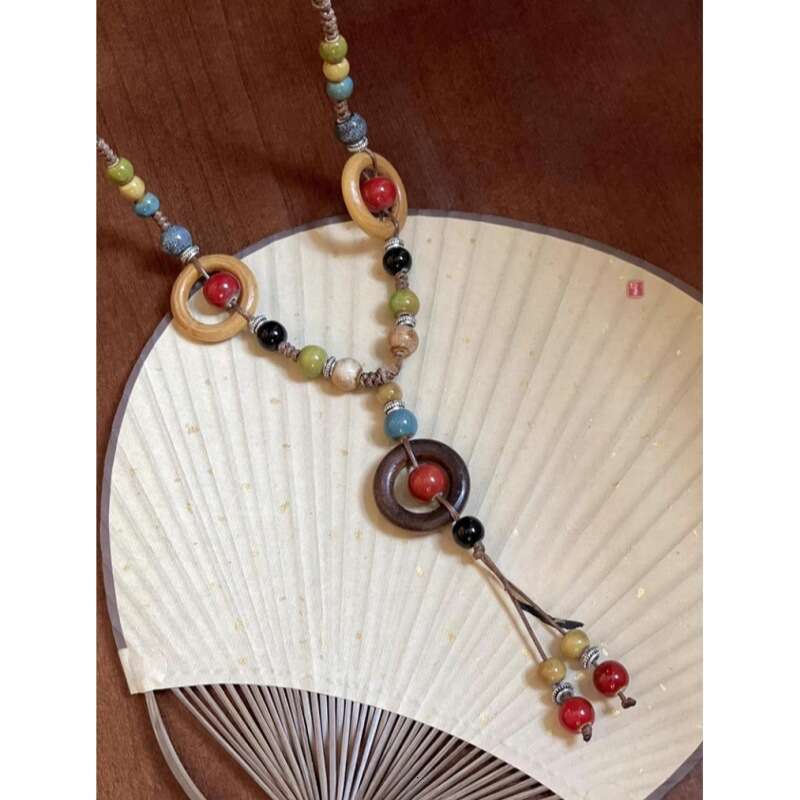 Bohemian Style Ceramic Necklace, Women's New Chinese Exotic Ethnic Style, High-End Sense, Long Sweater Chain Accessories