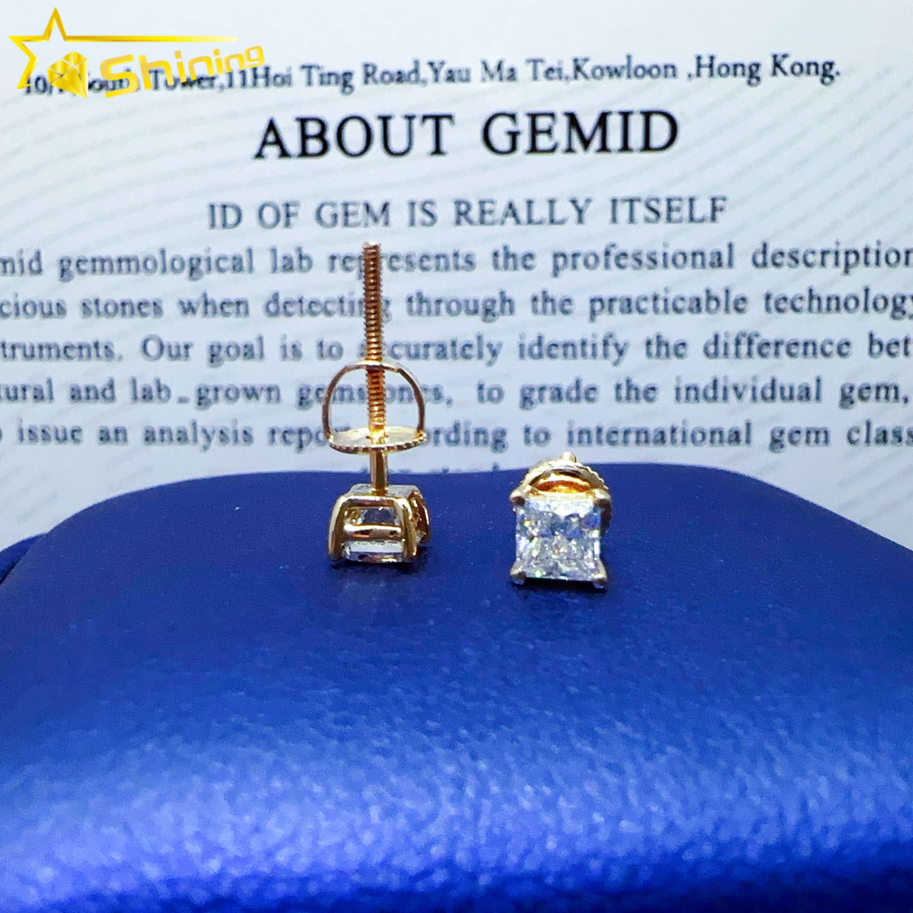 Real 14k Solid Gold Screw Back Earrings D Color Full Sizes Princess Cut Gold Moissanite Stud Earrings Luxury Jewelry