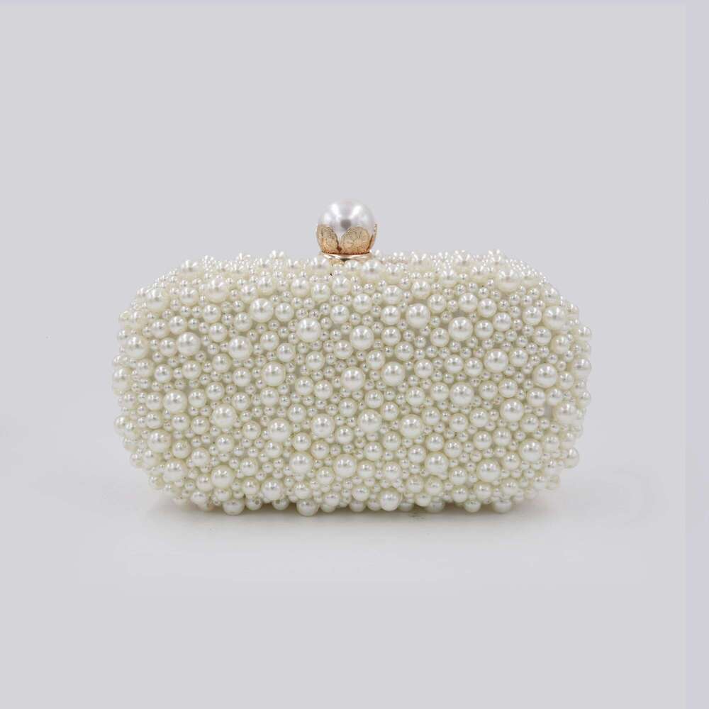 Gorgeous Double-Sided Hand-Strung Pearl Hard Shell Hand-Held Evening Bag One-Shoulder Cross-Body Wedding Party Matchinging Dress