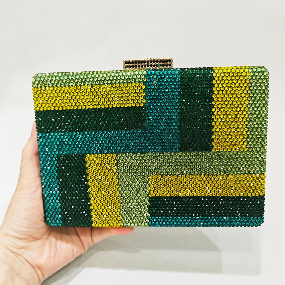 Green evening clutch bag for wedding parties wallet banquet diamond stone brides ball 250428