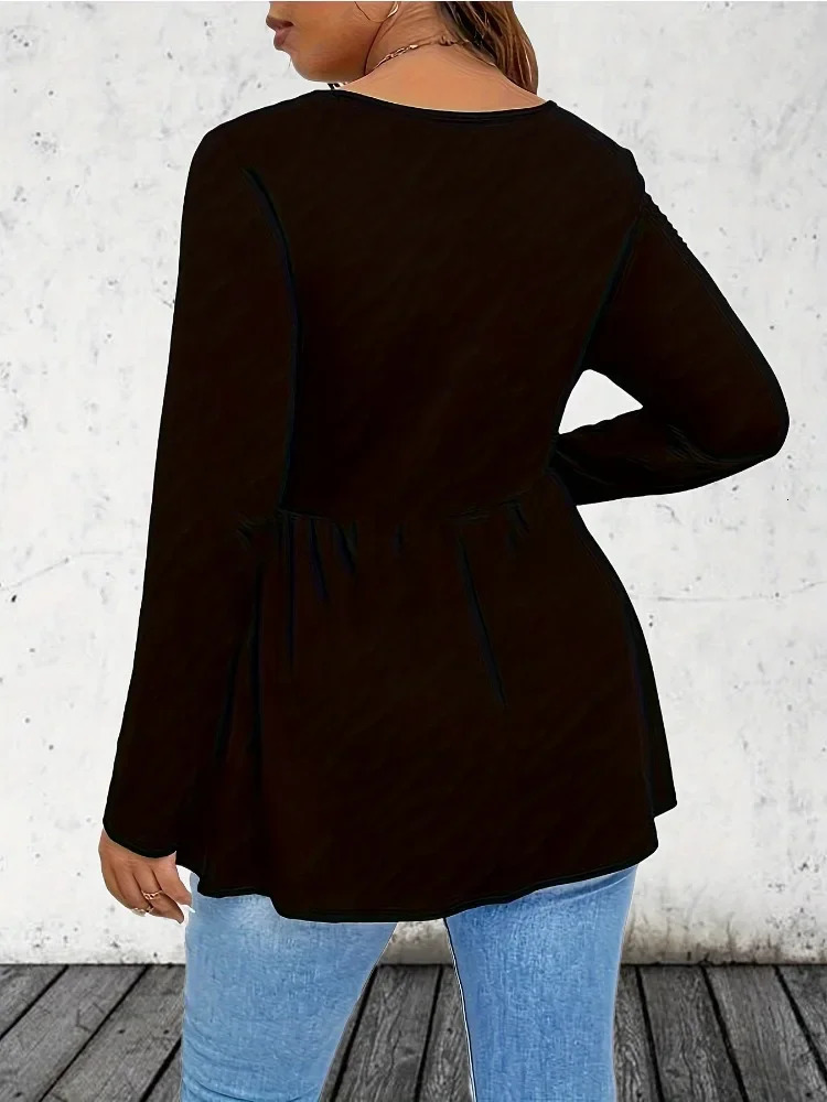 spring and summer womens plus size 1XL5XL square neckline cute pleated long sleeved casual business suit 250430Z