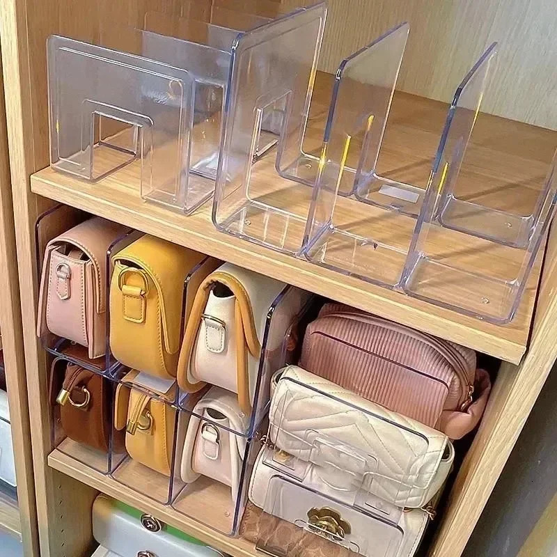 Acrylic handbag storage rack splitter organizer handbag storage rack for womens transparent partition display cabinet 250430