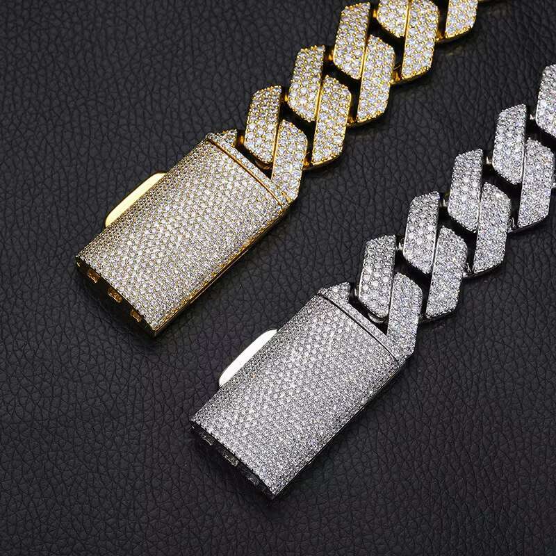 Wholesale Hip Hop Fashion Jewelry Gold Clasp Iced Out Zircon Diamond 22mm 3 Row Miami Cuban Necklace Men Hip Hop Cuban Chain