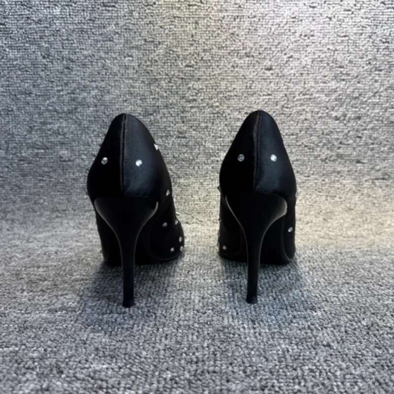 Fashion Designer Rhinestone High Heels Slip Pointed Women Metallic Decorated Shoes Banquet Stiletto Hee