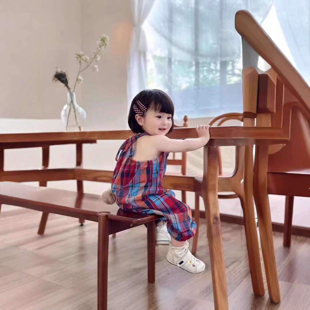 Korean Baby Internet Famous Checkered Jumpsuit Trendy Summer Style Children's Clothing Cute Rabbit Tail Girl Shoulder Strap