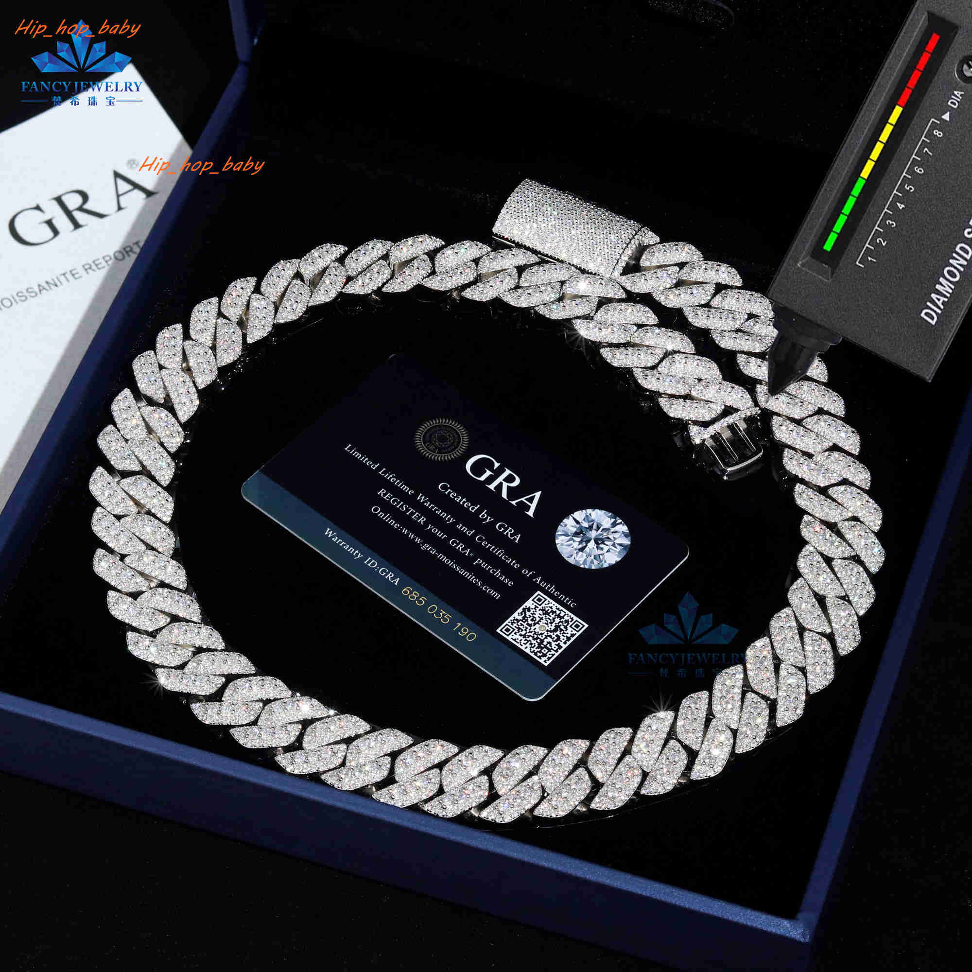 Custom Hip Hop Iced Out 925 Silver Classic Cuban Chain 18mm 3Rows Moissanite Cuban Link Chain Fine Jewelry Necklace