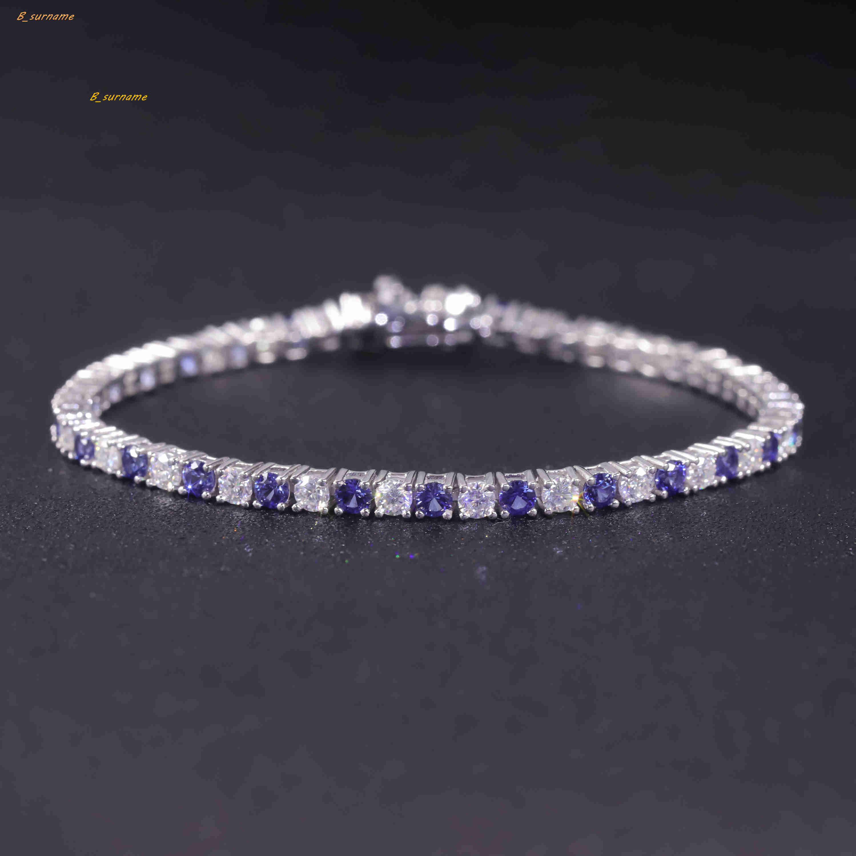 Wholesale Pricing 925 Sterling Silver Custom Hip Hop Tennis Chain 3mm Blue Sapphire Moissanite Diamond Tennis Bracelet