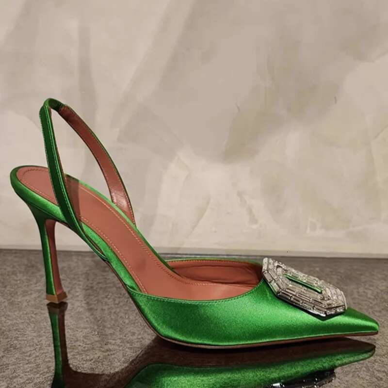 New Fashion Party Shoes Oval Crystal Pointed Back Strap Pumps Female Women Sexy Solid Slingback Shallow Elegant Sandals
