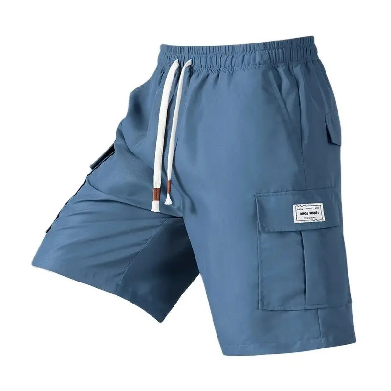 2025 mens multi pocket cargo shorts casual and comfortable elastic waist traction summer Bermuda 250425