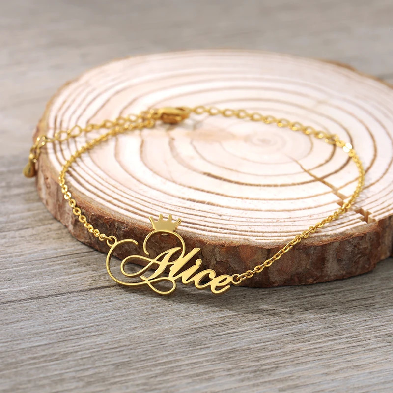 Customized Art Style Crown Name Bracelet Charm Jewelry Stainless Steel Chain Personalized Handmade Bracelet Femme Pulseras 250430