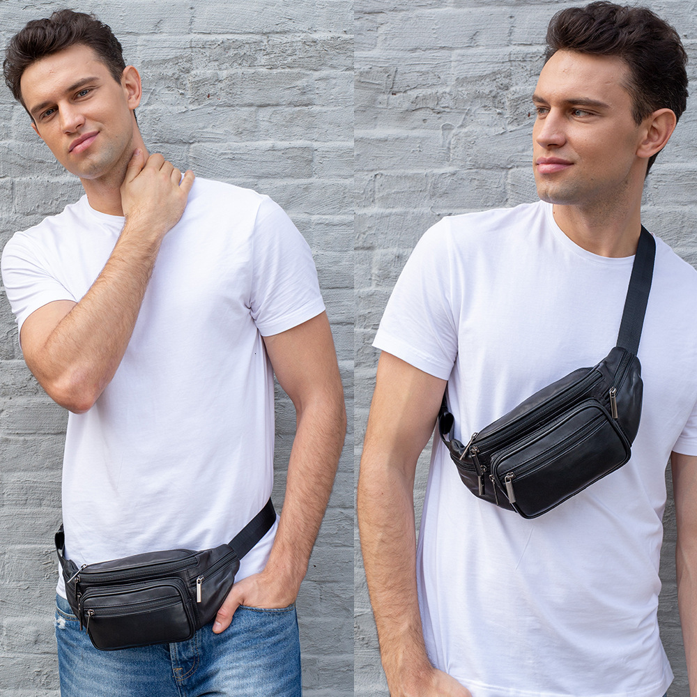 Minimalist Business Men's Waist Outdoor Black Mobile Sheepskin Leisure Sports Crossbody Chest Bag 8879