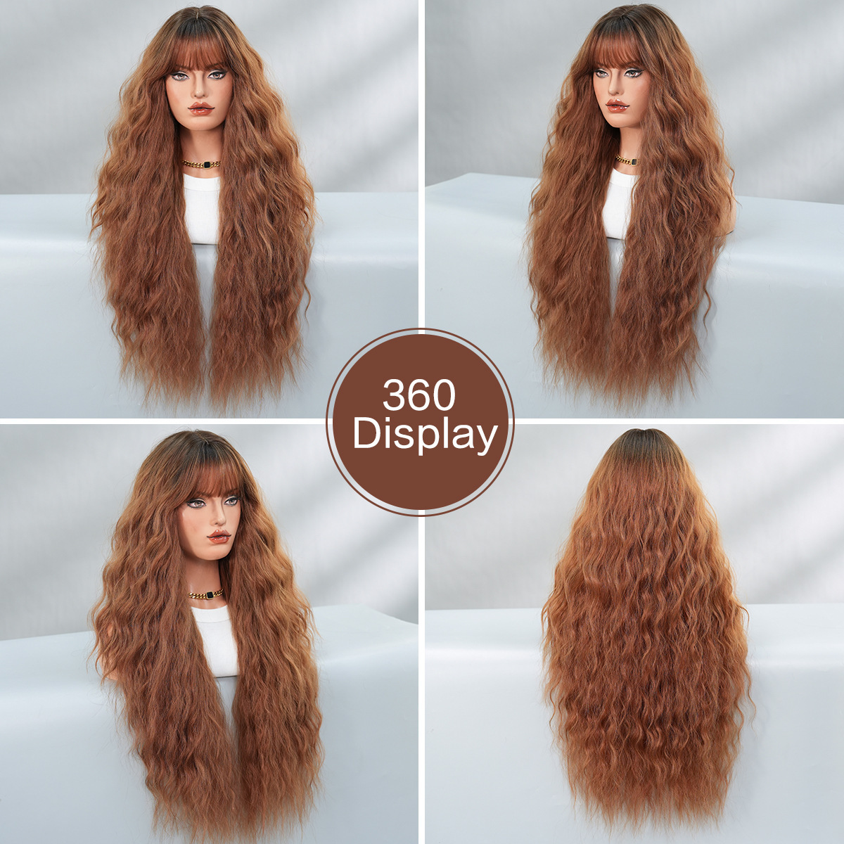 red Brown extra long wig full head set with big wavy curly hair daily fluffy rose net high-quality wig