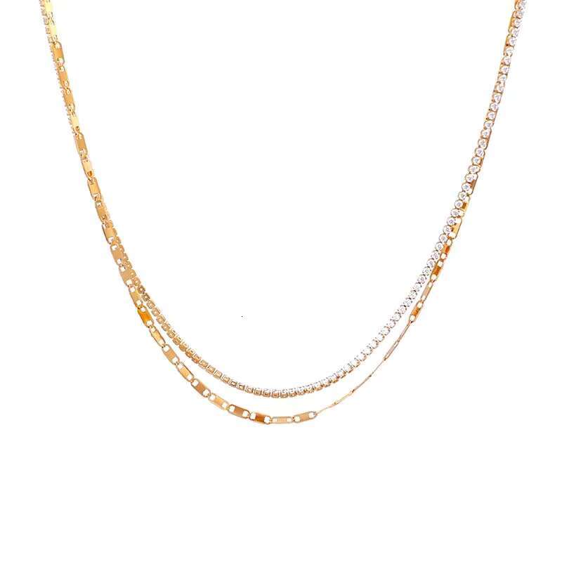 Fashionable 18K Gold PVD Stainless Steel Necklace Double Layer Tennis Box Chain Full Zircon Classic Hexagon Shape Gift