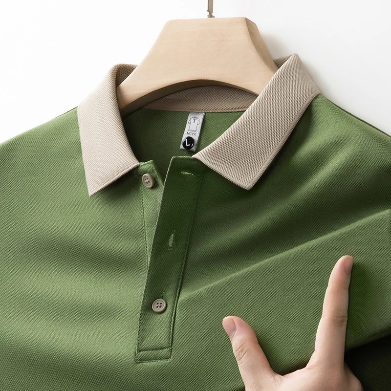 High quality lapel T-shirt solid color high-end casual mens short sleeved polo shirt top 250428