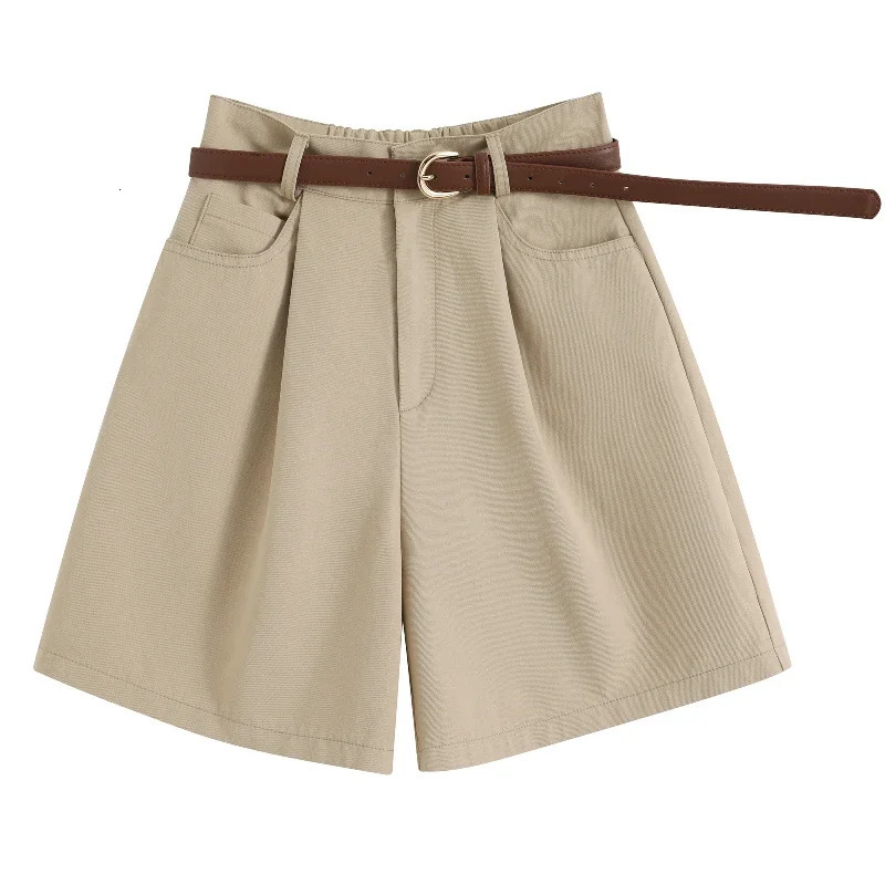 2025 Cotton Linen Womens Summer Solid High Waist Korean Casual Loose Wide Leg Shorts for Women 250425