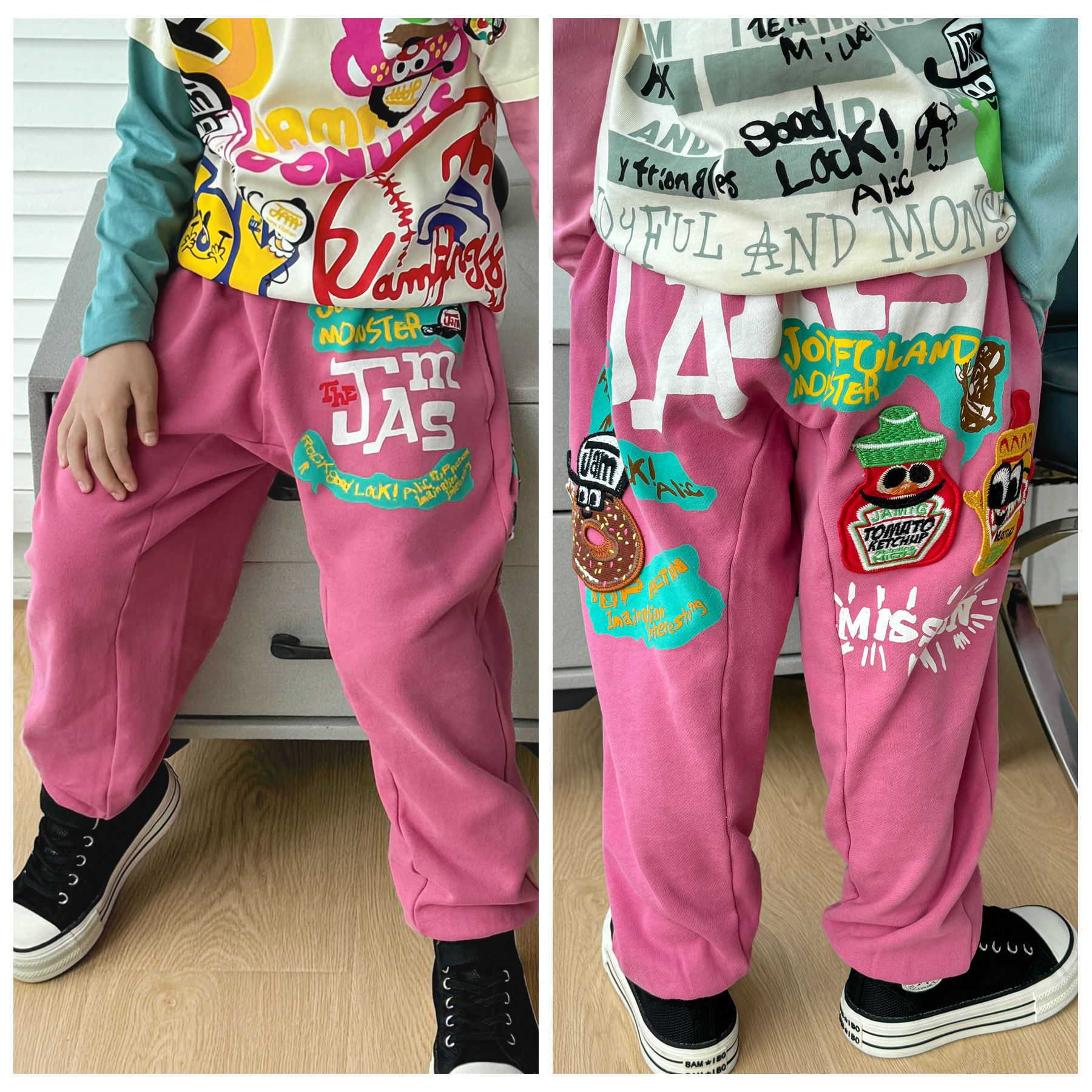 Jam Trendy Loose Haren Pants for Boys and Girls Cartoon Graffiti Waist Pants Big Butt Pants Tall Y2504300A4U