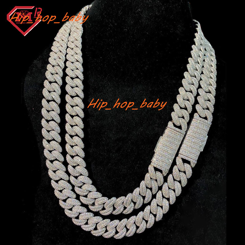 Luxury Cuban Link Chain 15mm 18mm Hiphop Iced Out 925 Sterling Silver Vvs Moissanite Miami Cuban Link Chain