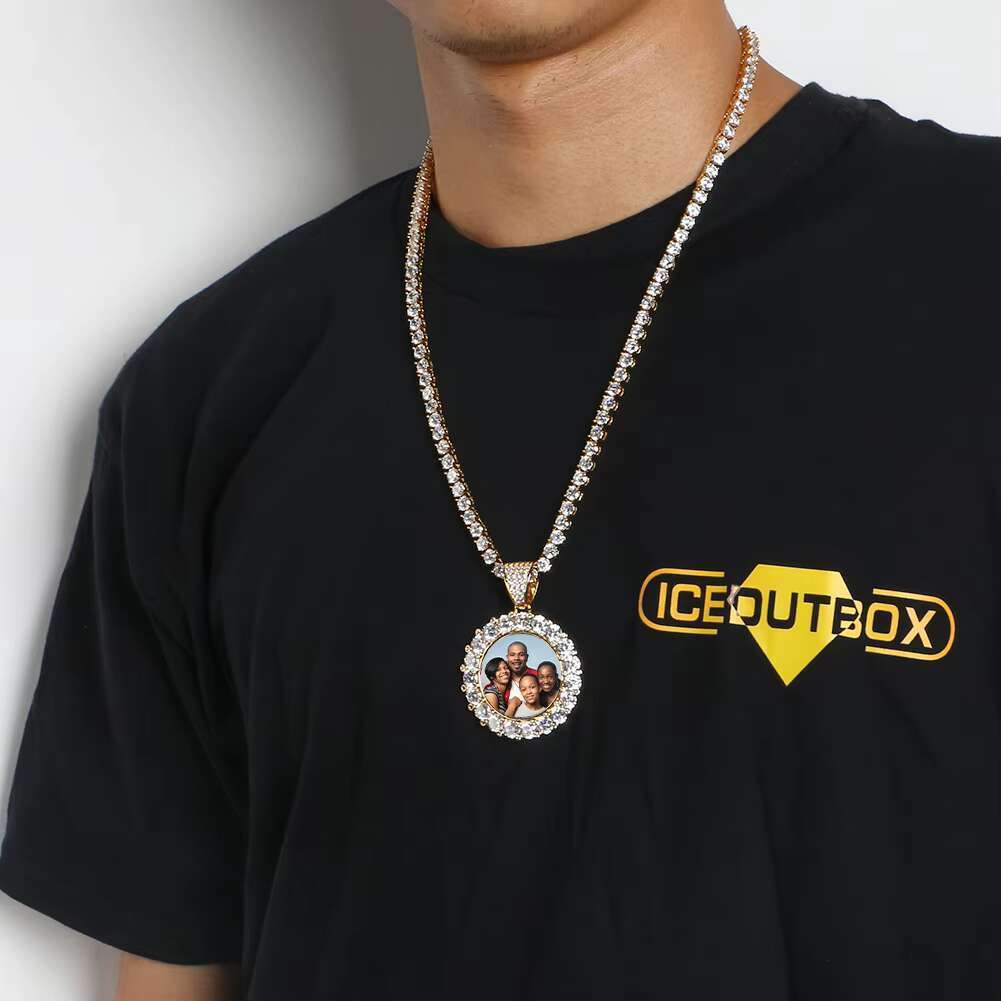Bling Memory Jewelry Hip Hop Men Women 47mm Gold Plated Brass AAAAA CZ Diamond Iced Out Custom Photo Pendant With Picture
