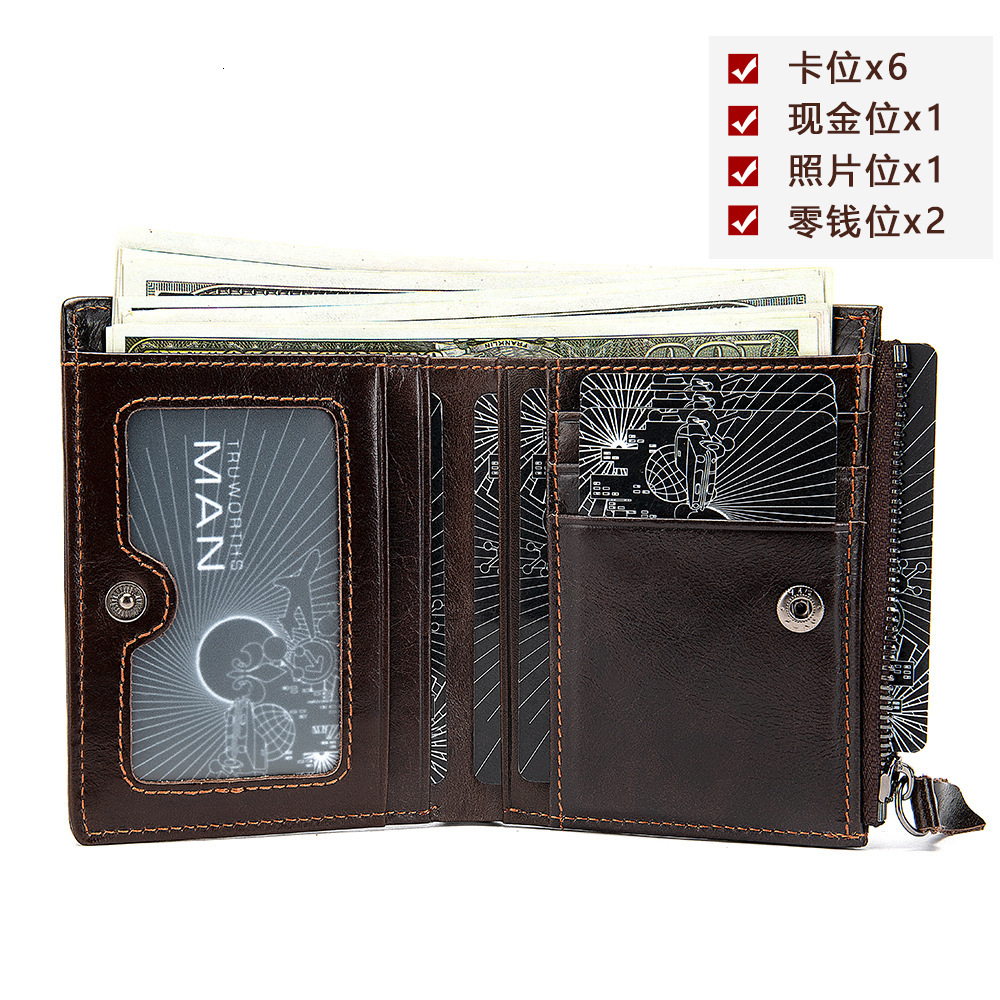 Men's Genuine Leather Zero Leisure Vertical Top Layer Cowhide USD Clip Wallet Trendy