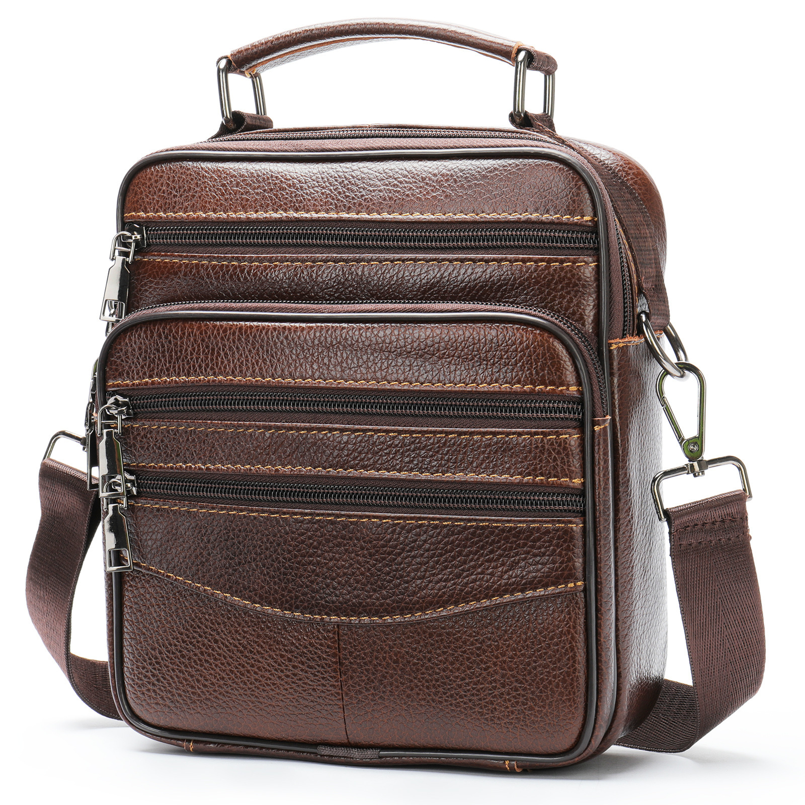 Single shoulder men's leather crossbody top layer cowhide casual small business vertical bag, trendy