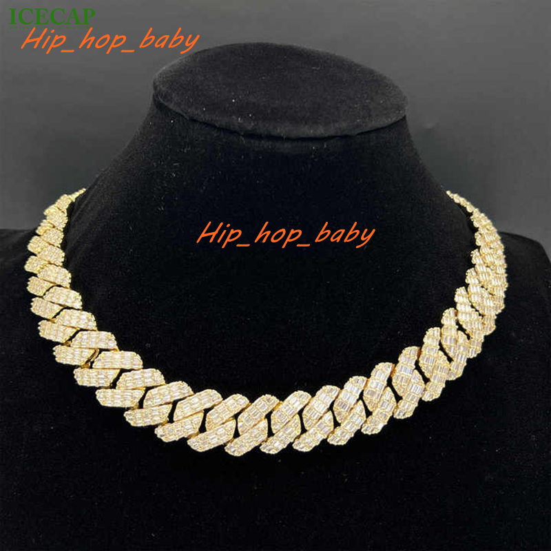 18mm Custom Baguette Pass Diamond Tester Iced Out DVVS Moissanite White Gold 925 Silver Chain Necklace Miami Cuban Link Chain