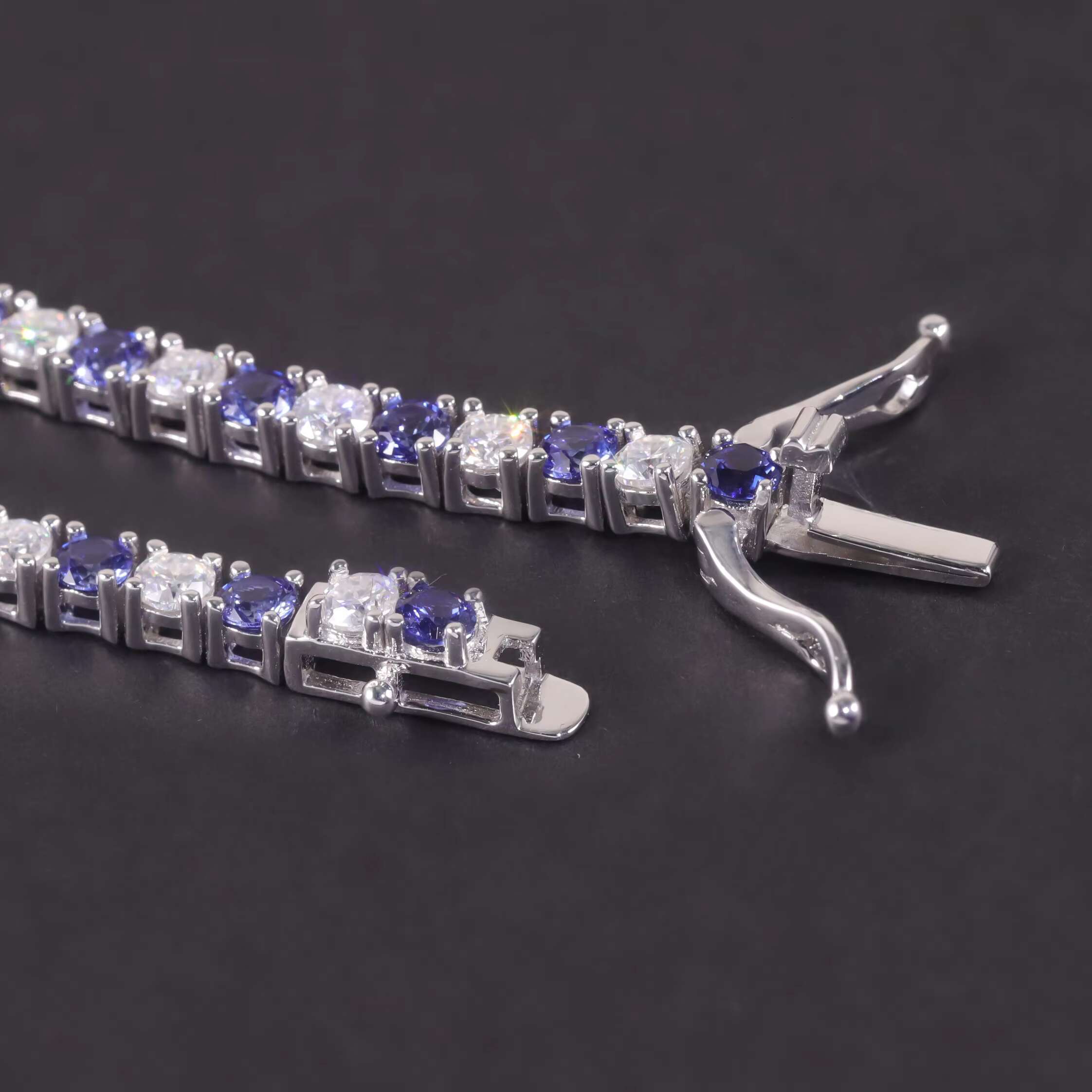 Wholesale Pricing 925 Sterling Silver Custom Hip Hop Tennis Chain 3mm Blue Sapphire Moissanite Diamond Tennis Bracelet