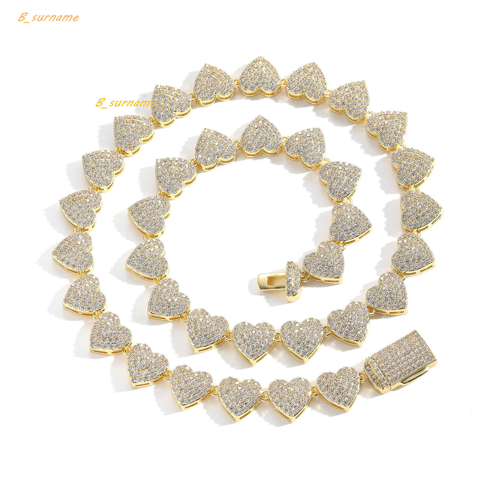 Hip Hop Jewelry High Quality 10mm 5A Zircon Diamond Iced Out Buguette Heart Tennis Chain Womens Necklace