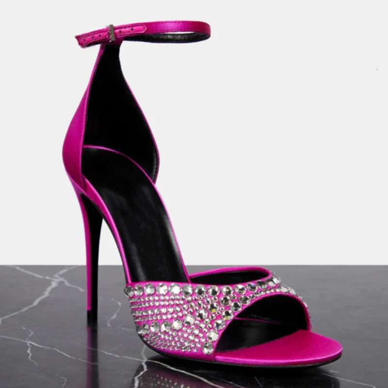 Summer new rhinestone buckle with open-toe sexy sandals thin high-heeled banquet dress customized large-size women's shoes