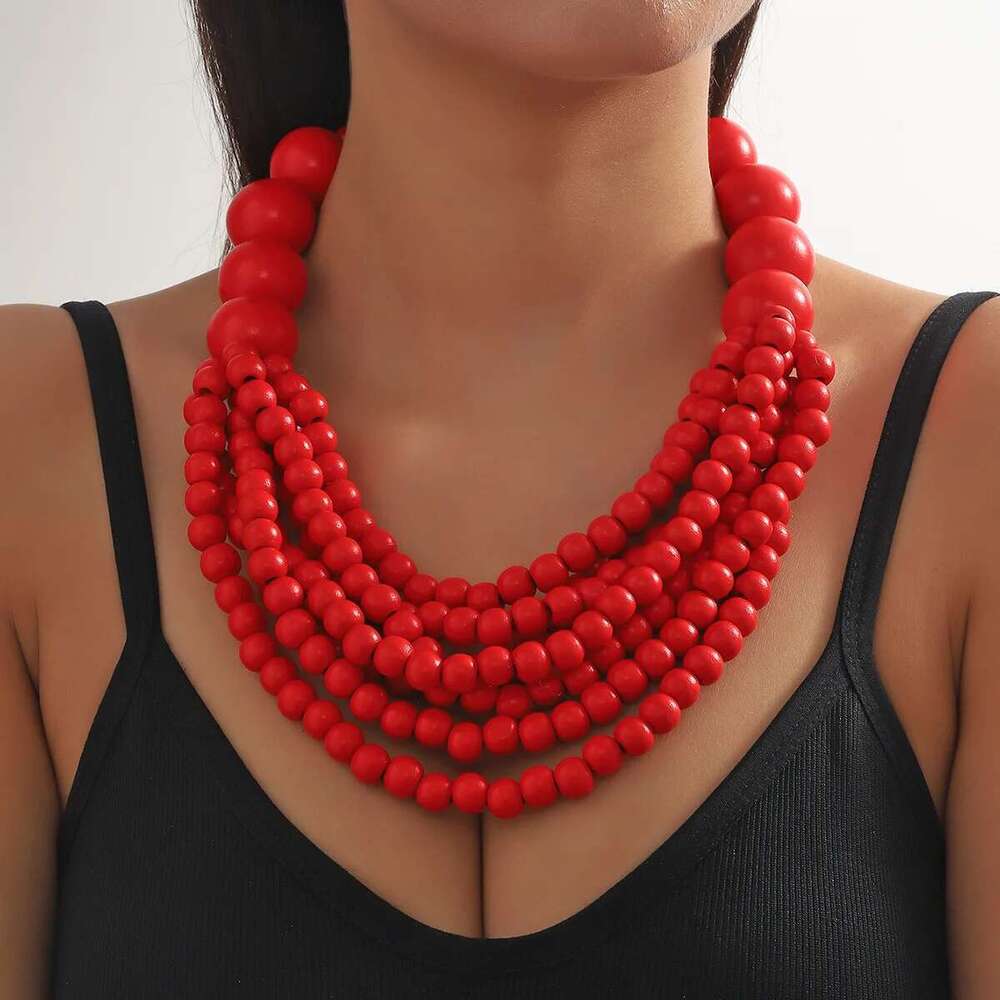 African Style Bohemian Multi-Layer Wooden Bead Handmade Beaded Bib For Women Summer Jewelry Accessories Choker Necklace