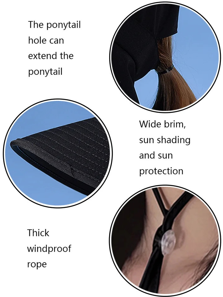 Summer Sun Hats For Women Wide Large Brim Ponytail Bucket Hat Outdoor Fishing Hiking UV Anti Neck Protect Shawl Visor Panama Cap 250430