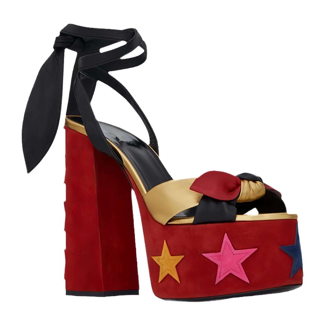 Vintage Leopard Print Platform Sexy Round Open Toe Square Heel Women's Shoes Spring Summer Lace-up Suede Modern Sandals