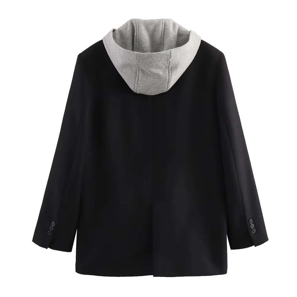 UNIZERA women's fake two-piece hooded casual lapel, loose fit jacket, spliced suit, spring autumn winter, new style