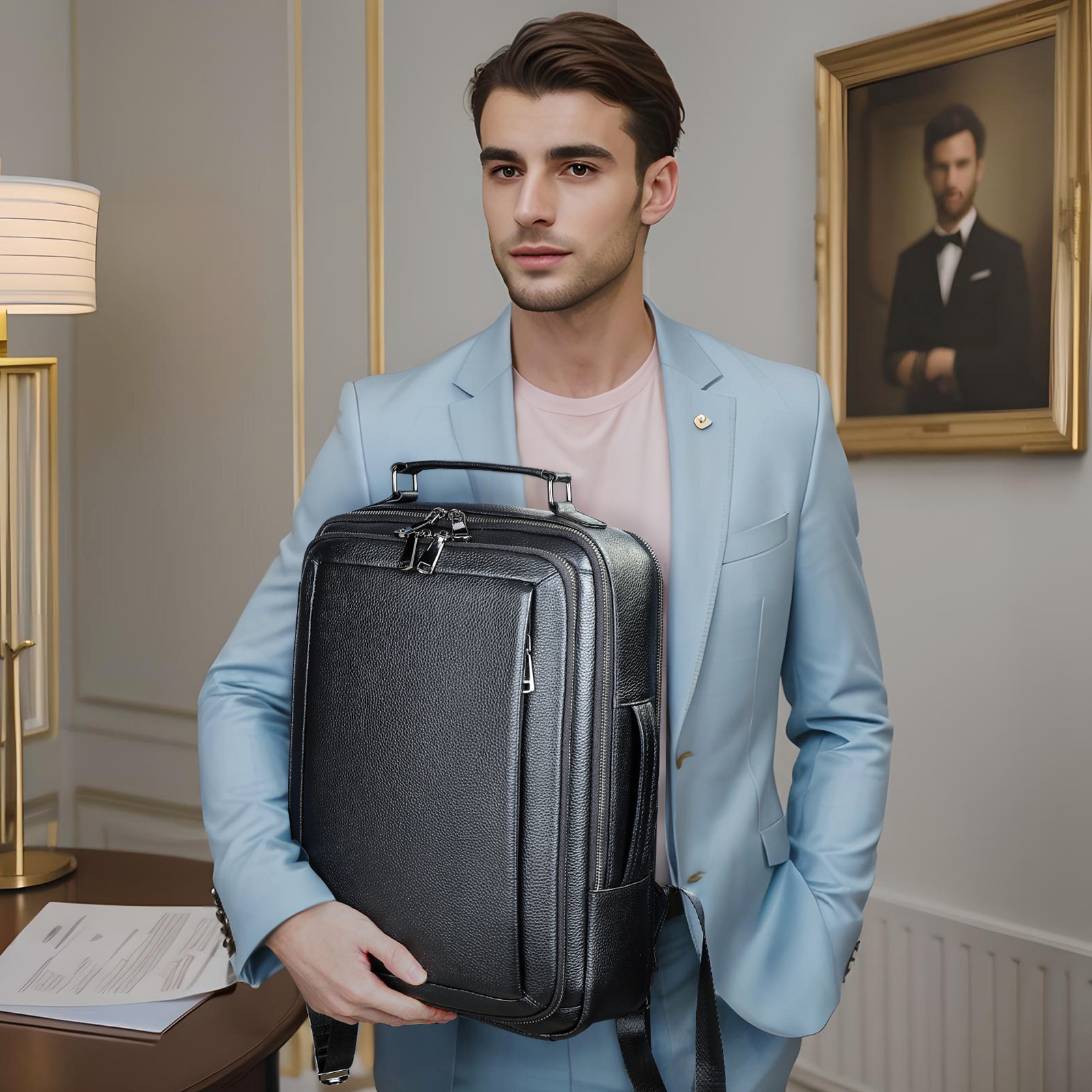 Malunte genuine leather cowhide backpack, men's bag, high-end business computer backpack collection, men