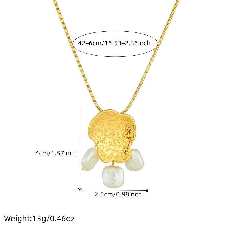 LAMENGLY 316L Stainless Geometry Cheese Pearl Pendant Earrings Necklace Ring Women New Creative Gold Plated Jewelry Set Gift