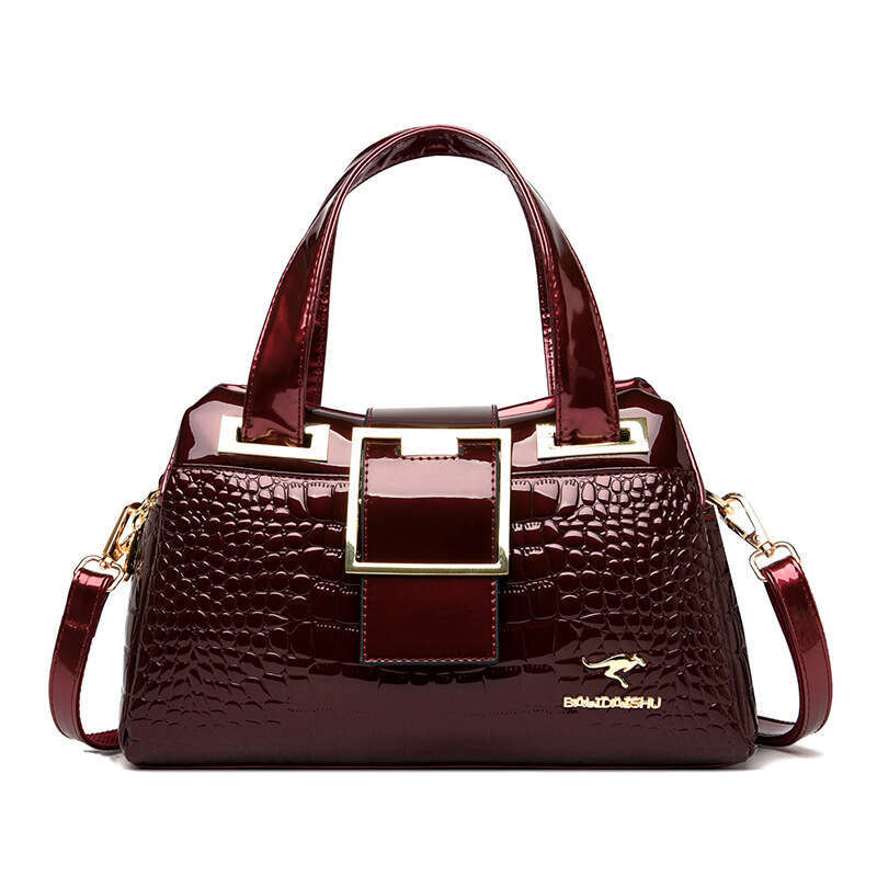 designer Women's bag Baquing Kangaroo Bag with Crocodile Pattern, Middle aged Mom's Crossbody High end Women's New Bag, Bright and Matu