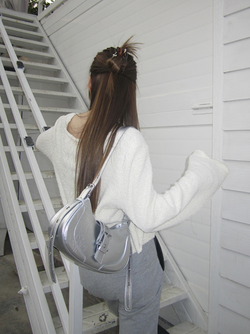 designer bag women's handbag summer 2025 new dark style spicy girl silver underarm bag single shoulder crossbody
