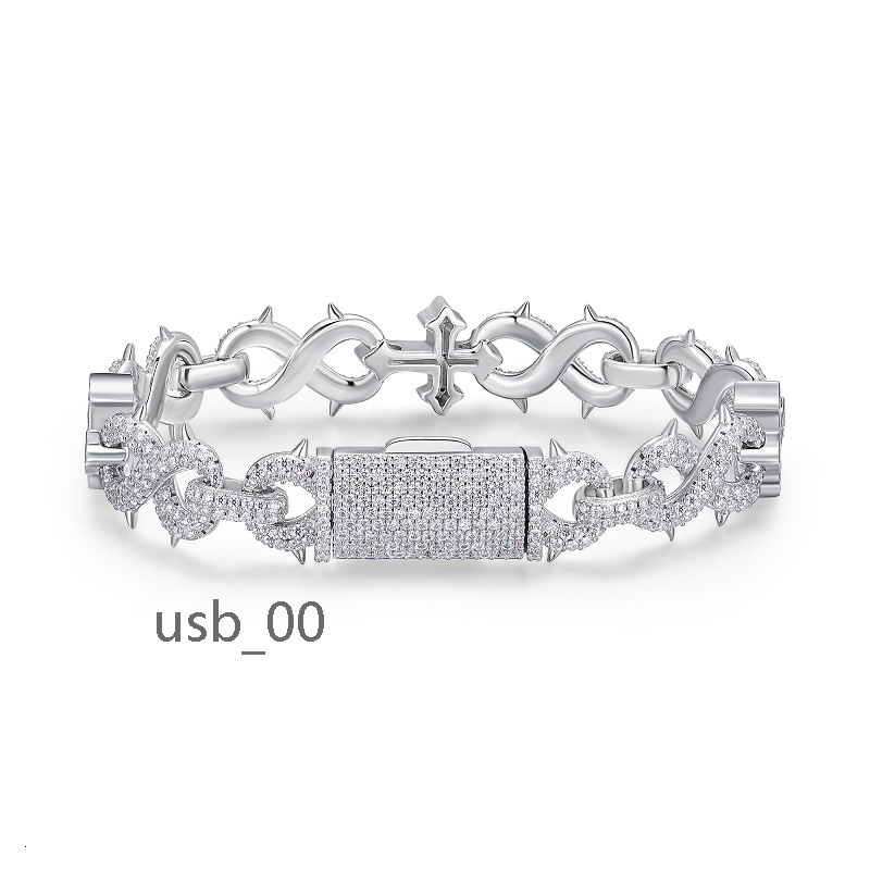 Luxury Hip Hop Jewelry 13MM Iced Out 925 Silver Gold Plated VVS D Color Infinity Link Cross Moissanie Cuban Link Bracelet