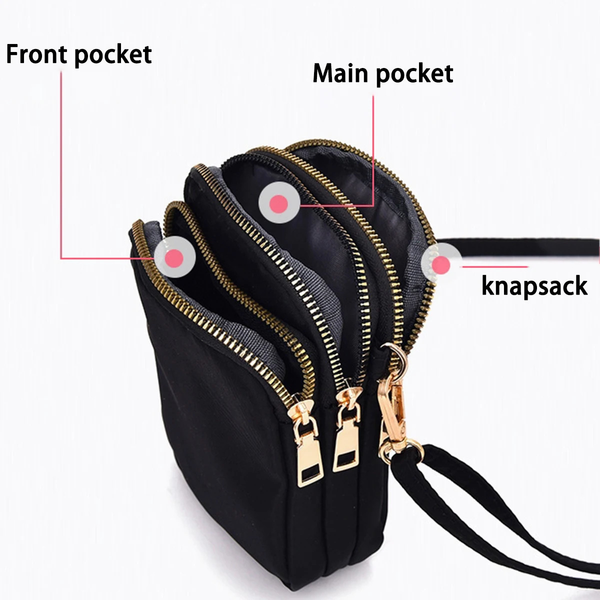 Black nylon lightweight phone bag vertical wallet lightweight 3-layer storage fashionable cross body bag shoulder bag 1 bag 250425