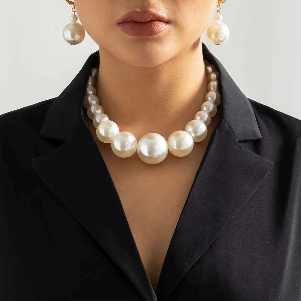 Pearls Statement Big White Imitation Pearl Choker Clavicle Chain Fashion Necklace For Women Wedding Jewelry
