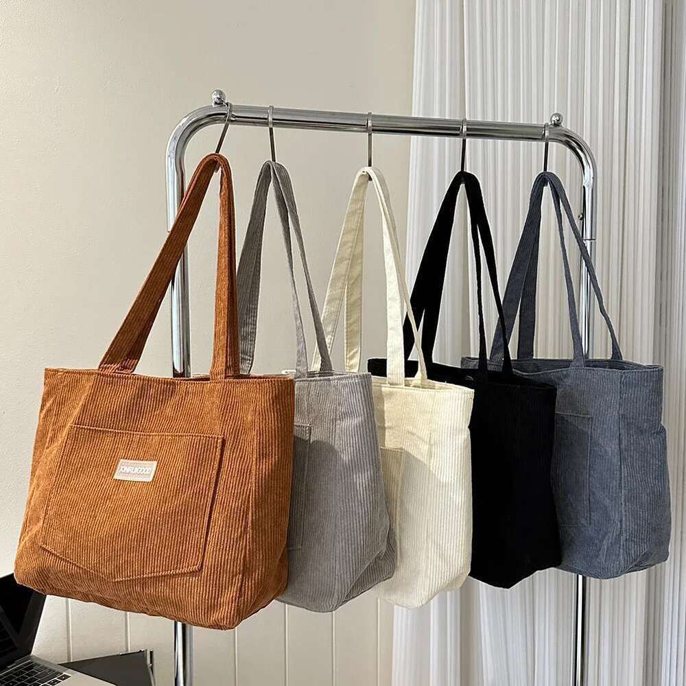 Women Large Capacity Shoulder Bags With Pockets Compartments Cord Tote Bag Handbags For School Work Shopping Bag
