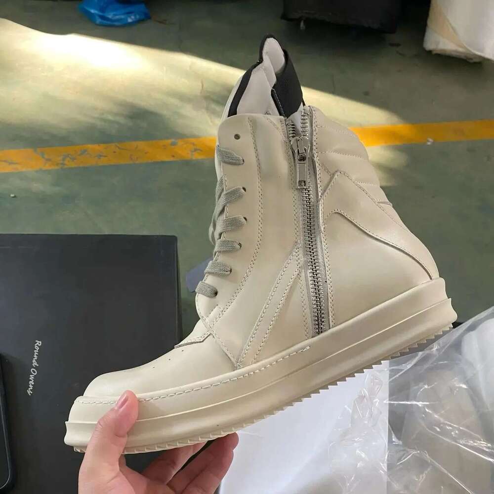 Brand Men Sneaker Ricks High Top Women Casual Shoe Ivory White Cowhide Ankle Boot Zip Flat Leather Shoes